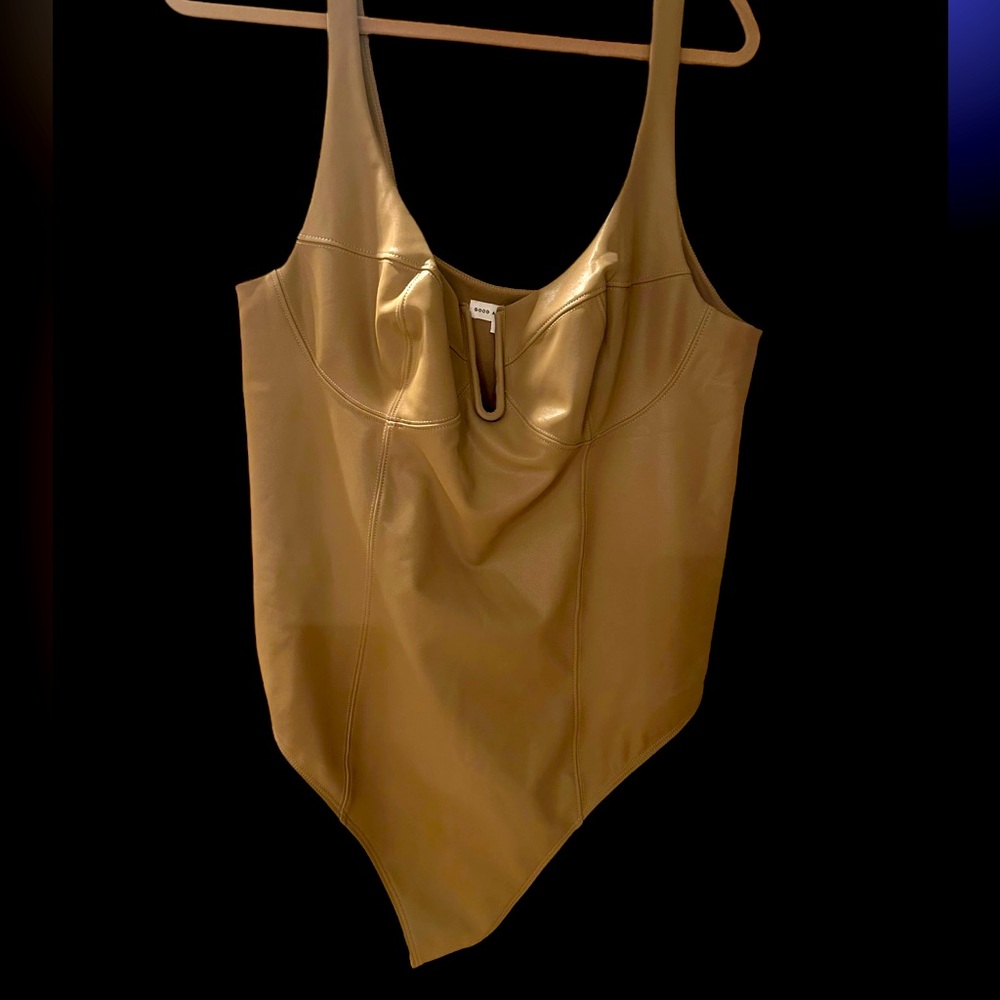Good American U-Neck Corset Faux Leather bodysuit